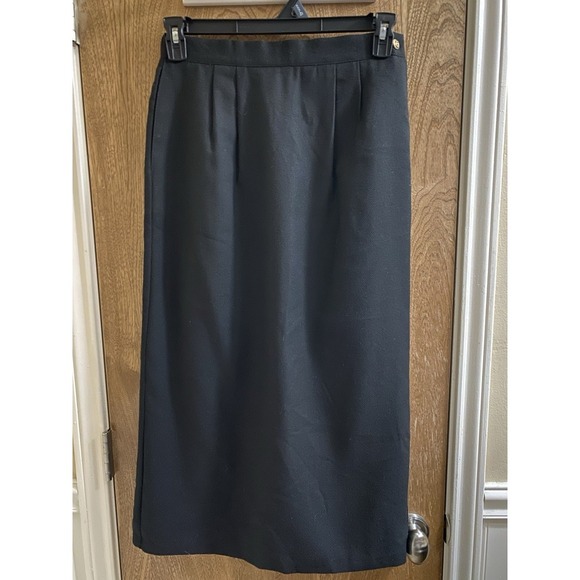Vintage Lucia Wool Blend Black Ribbed Maxi Pencil Skirt Sz 6 Elastic Back - Picture 1 of 12